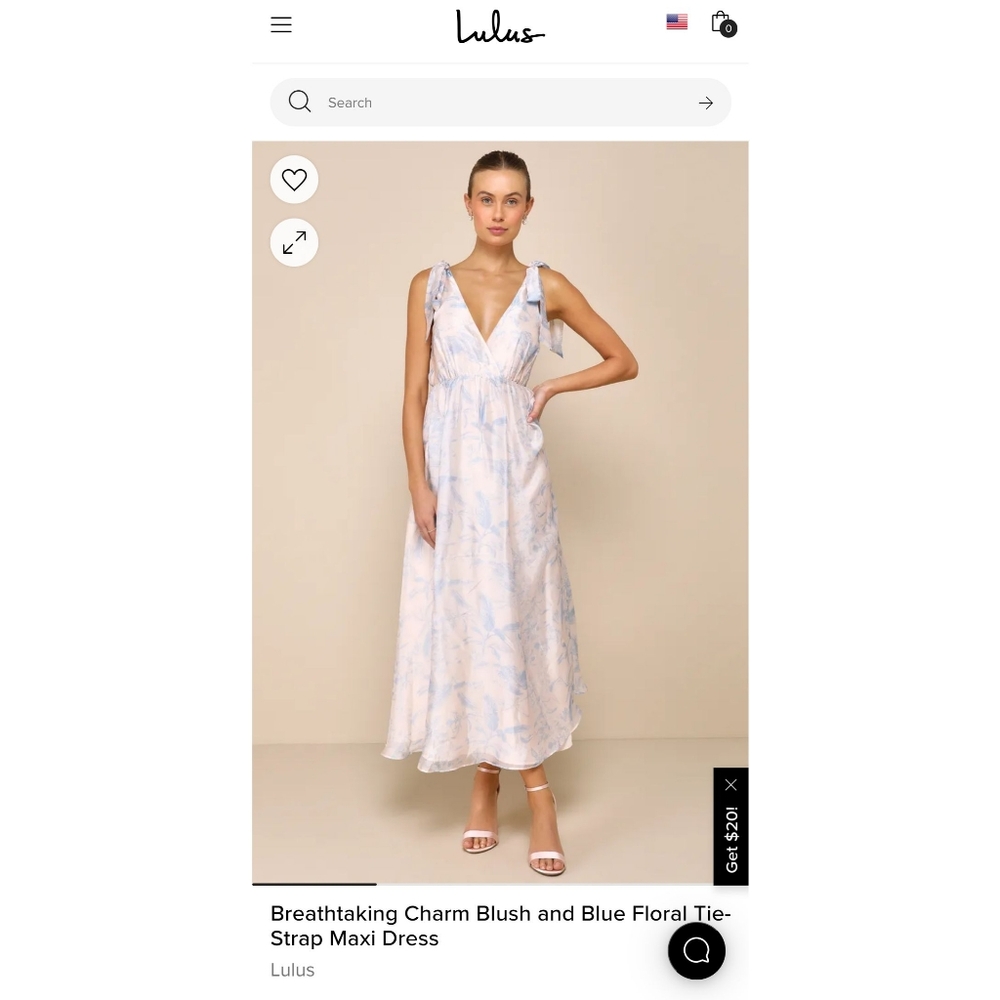 NEW Lulu's Blush and Blue Floral Tie-Strap Maxi Dress (S)